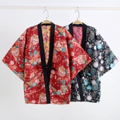 家居外套薄棉罩衫 日式 和风半天保暖半缠 双面穿冬季 外贸日本女装