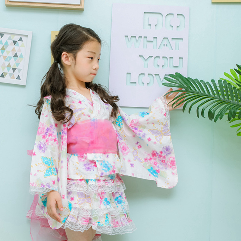 特惠日式和服中大童上衣裙子浴衣日系洋樱花拍照送腰带女童90-120