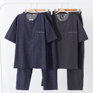 日单男士成人全棉日系短袖长裤休闲家居套装透气凉快多口袋有大码
