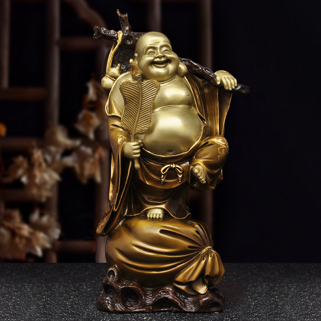 黄铜弥勒佛像笑口常开大肚笑佛家用佛堂寺庙供奉客厅玄关装饰品