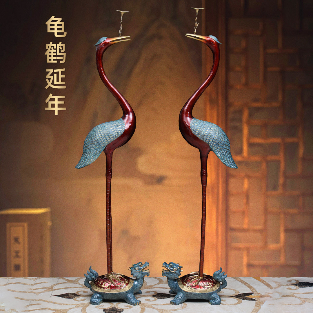 彩铜龟鹤延年摆件仙鹤一对大落地家居客厅玄关装饰品祝寿贺寿礼物