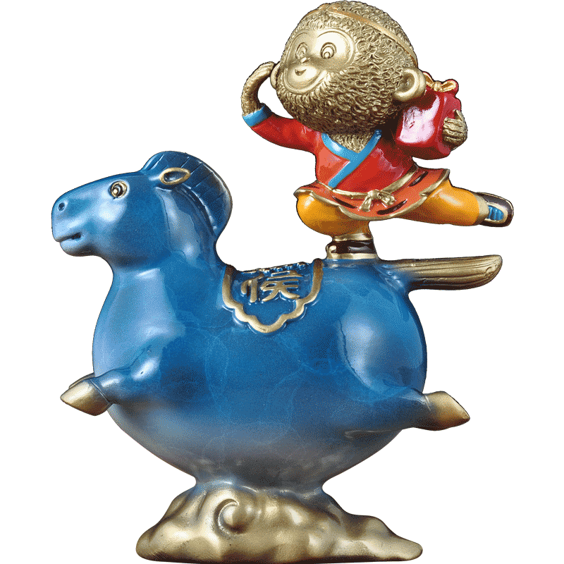 彩铜卡通马上封侯摆件可爱猴子马工艺品家居客厅电视柜摆设装饰品