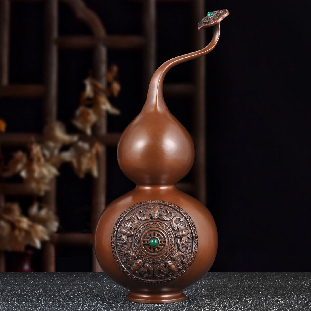 紫铜五福如意葫芦摆件福禄如意招财葫芦家居客厅电视柜玄关装饰品