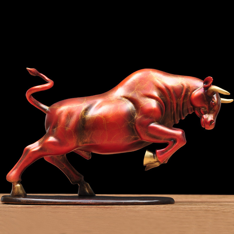 铜红色牛摆件黄铜招财风水客厅办公室十二生肖装饰新店铺开业礼品