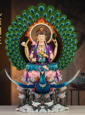 台湾纯铜古旧新潮孔雀明王像金刚孔雀大明王佛母家用佛堂供奉佛像