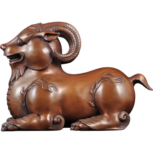 紫铜卧羊摆件生肖羊招财神兽白泽家居客厅酒柜玄关装饰品商务礼品