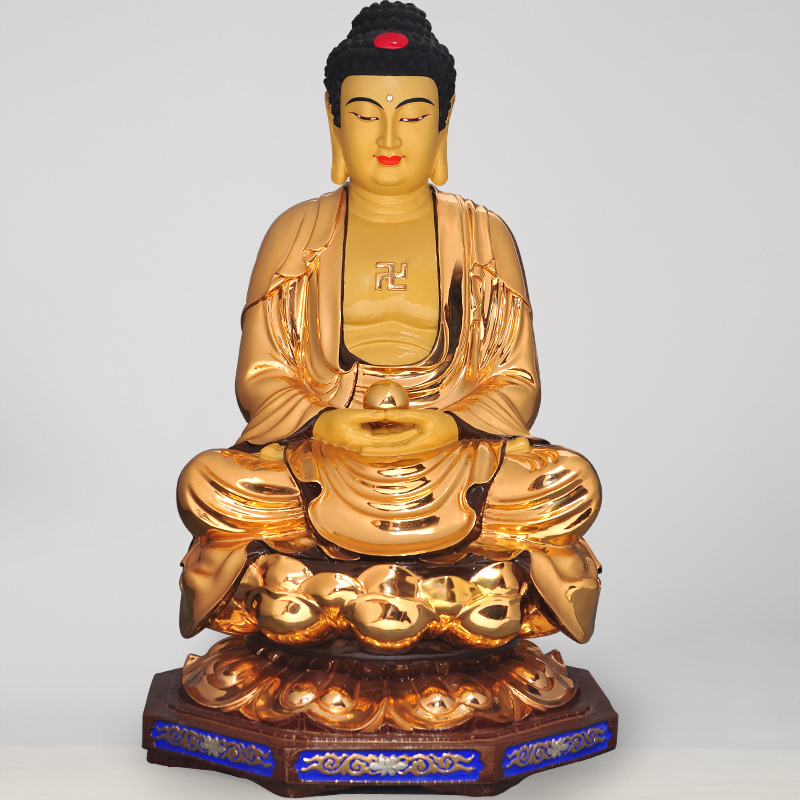 黄铜释迦摩尼如来佛祖摆件鎏金佛像工艺品家用佛堂寺庙供奉神像