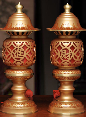 黄铜招财彩色供灯一对led插电供灯家用佛堂供奉佛前供佛灯长明灯