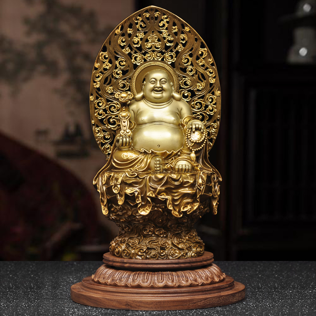 黄铜招财弥勒佛摆件笑口常开大肚笑佛居家客厅寺庙佛堂供奉佛像