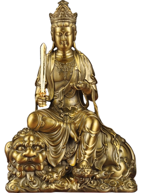 全铜文殊菩萨普贤摆件佛堂