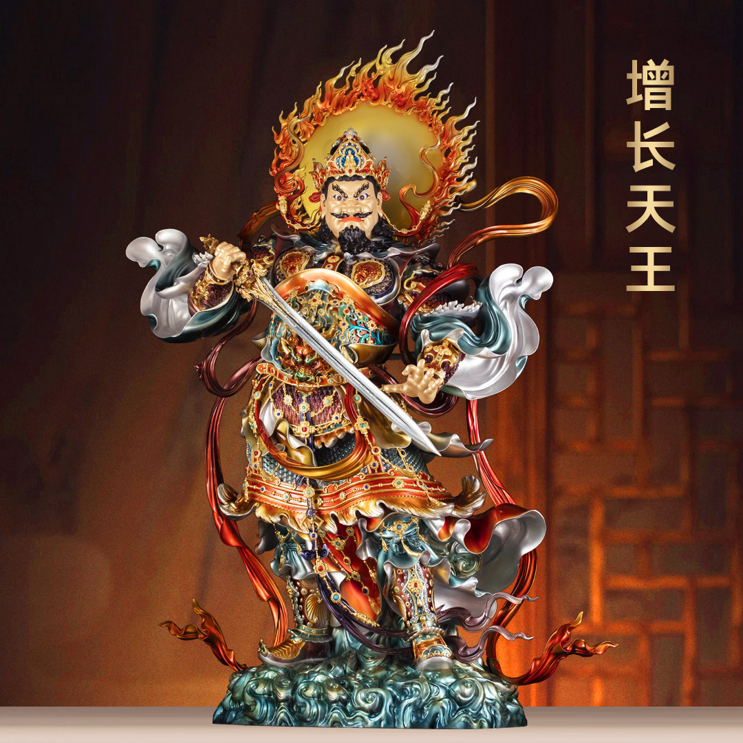 黄铜珐琅彩增长天王毗琉璃神像四大天王南方增长天王家用寺庙供奉