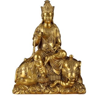 黄铜文殊普贤佛像文殊普萨普贤菩萨摆件客厅门厅办公室供奉工艺品