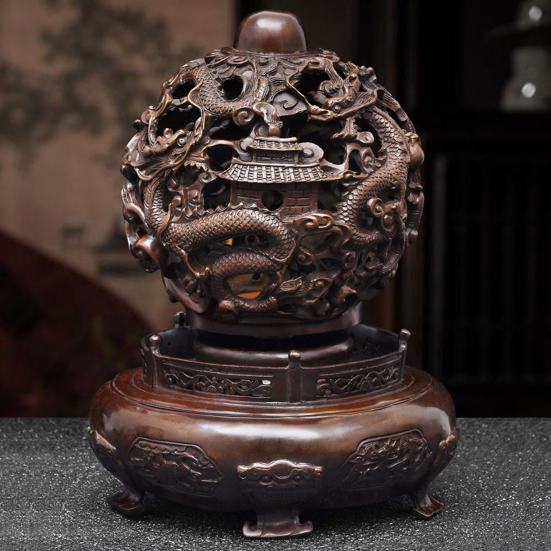 紫铜色九转乾坤鼎摆件招财九龙戏珠鼎家居客厅酒柜装饰品开业礼品