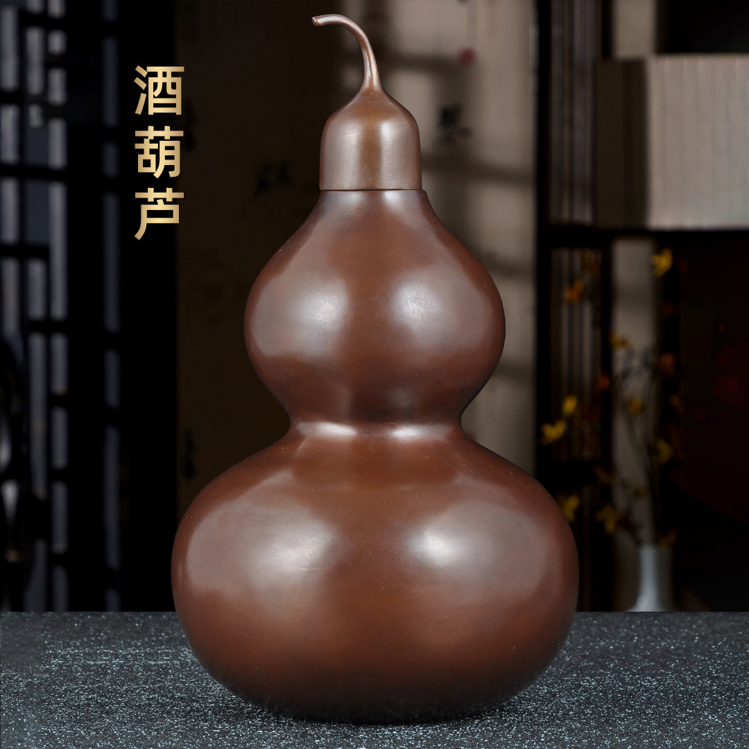 纯紫铜葫芦摆件招财酒葫芦福禄家居客厅电视柜风水装饰品开业礼品