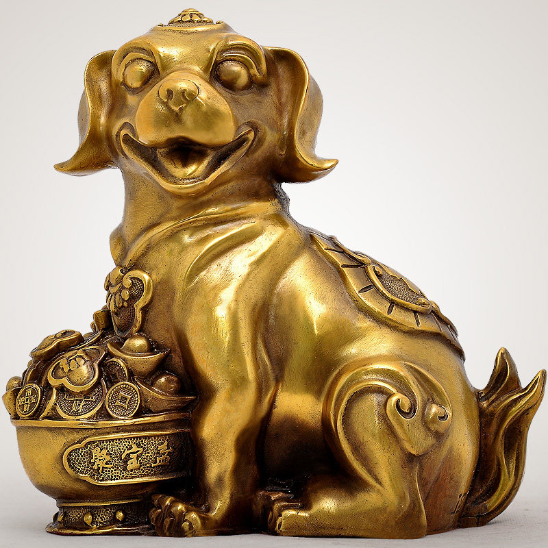 铜狗风水摆件十二生肖聚宝盆狗招财家居客厅办公室装饰桌面工艺品