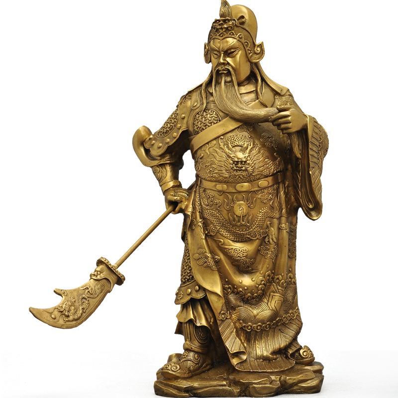 黄铜招财关公财神铜像摆件佛像 大刀关羽关二爷武财神风水工艺品