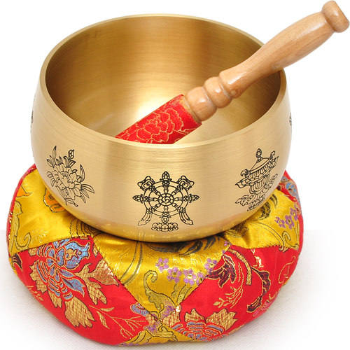 黄铜日式八吉祥铜磬莲花铜磬钵法器磬碗垫引磬长柄引庆铜庆工艺品 - 封面