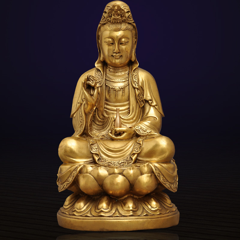 黄铜南无观世音菩萨观音佛像摆件观音像风水工艺品居家家用供奉