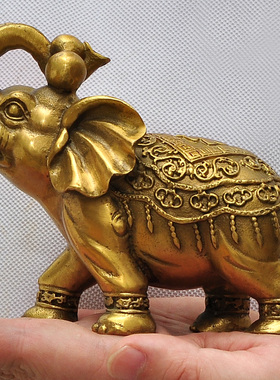 黄铜财福大象摆件一对家居客厅电视柜玄关办公室办公桌工艺装饰品