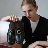 女2025秋季 新款 BT黑色乐福鞋 开怀依足英伦小皮鞋 真皮圆头孟克鞋 女