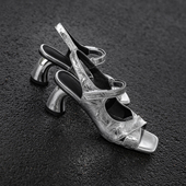 欧洲站2025新款 欧货真皮一字扣细跟魔术贴露趾高跟凉拖后空凉鞋 女