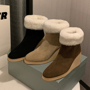 东北羊毛皮雪地靴冬女鞋 加绒保暖中筒冬靴舒适防寒靴厚底缓震棉鞋