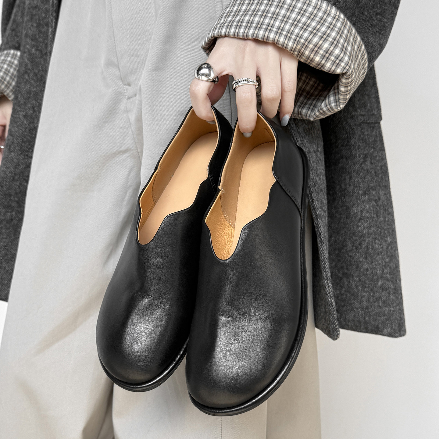 老钱风通勤头层羊皮踩跟一脚蹬通勤穆勒鞋真皮平底乐福鞋女勃肯鞋,女鞋,深口单鞋,淘宝优惠券,粉丝福利购,淘宝优惠卷