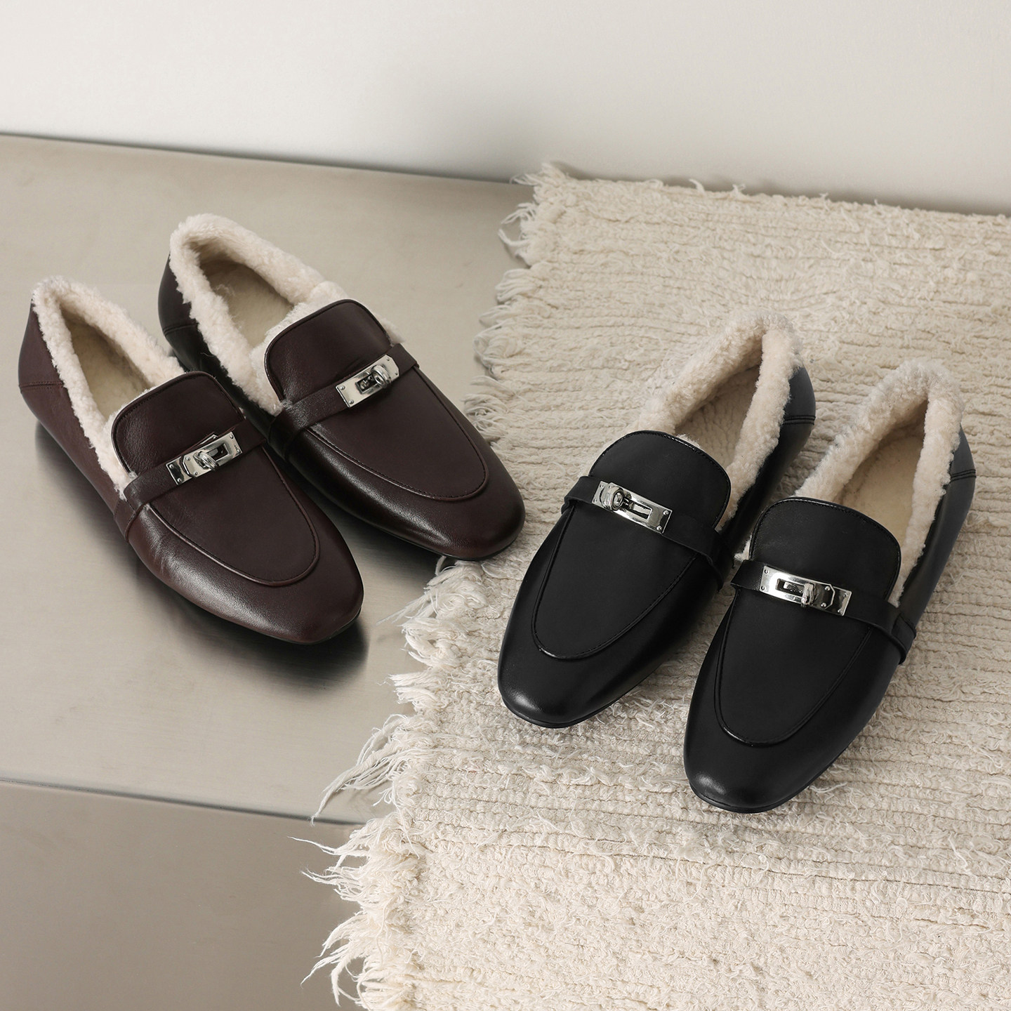 水洗牛皮英伦风真皮加绒凯利扣乐福鞋女金属扣一脚蹬软底豆豆鞋女,女鞋,乐福鞋（豆豆鞋）,淘宝优惠券,粉丝福利购,淘宝优惠卷