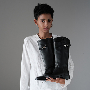 Fit Clean 金属扣不过膝骑士靴女 Italy水洗植鞣头层牛皮 中世纪