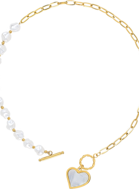 异形珍珠小众爱心款钛钢项链