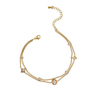 轻奢小众设计感双层金属链条脚链女金色水晶装饰精致脚饰