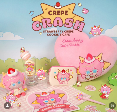 韩国代购 跑跑姜饼人COOKIE RUN 草莓可丽饼干玩偶抱枕笔模型套装