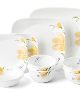 韓國代購 美国 新品黃色秋海棠正方耐热玻璃餐具2人10人套