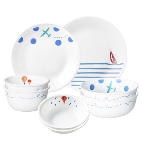 韩国代购 美国 新品 Corelle蓝色海洋圆形耐热玻璃餐具2人8件