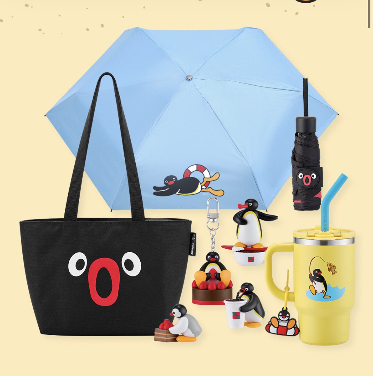 韩国正品 咖啡店 企鹅pingu限定伞雨伞水杯挂件手提袋收纳包图片