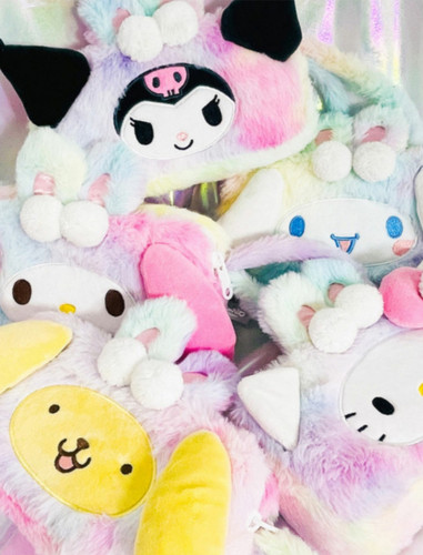 韩国代购HELLO KITTY凯蒂猫 kuromi 彩色公仔毛絨化妝包笔袋