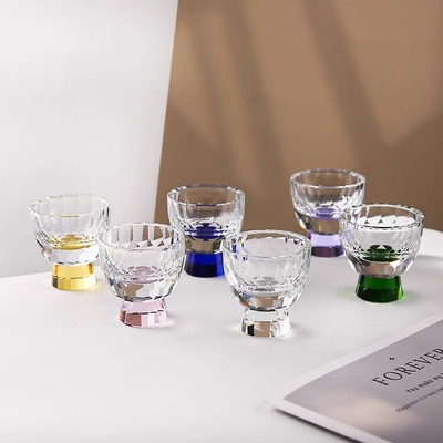 钻石切面白酒杯水晶玻璃茶具高档茶馆品茶杯酒店餐厅用酒具清酒杯
