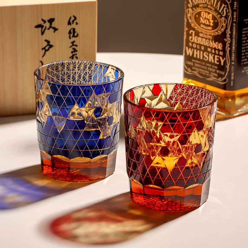 日式江户切子复古水晶玻璃创意威士忌杯茶杯果汁杯啤酒杯饮料杯子