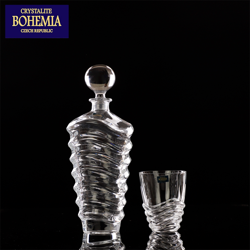 捷克进口波西米亚BOHEMIA水晶玻璃洋酒烈酒威士忌杯螺旋酒壶套装