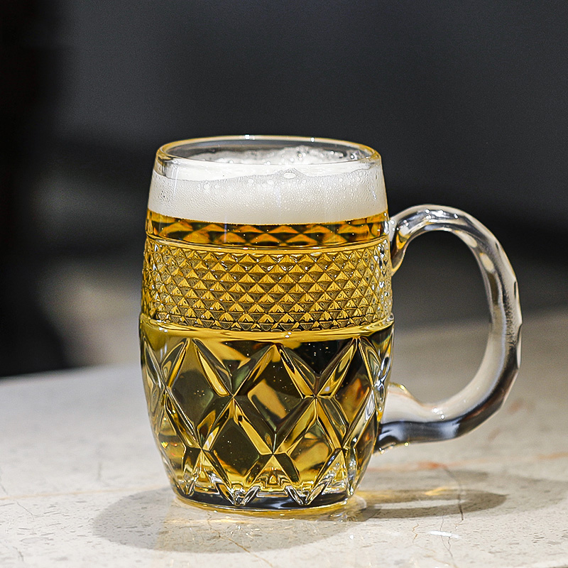 精酿带把啤酒杯扎啤玻璃杯家用喝水杯子茶杯耐热加厚马克杯牛奶杯