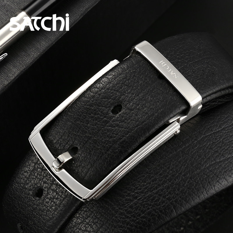 沙驰皮带男真皮针扣时尚休闲腰带简约头层纯牛皮合金裤带年轻人