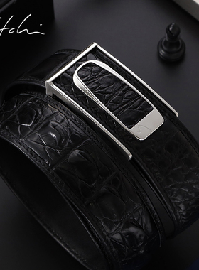 沙驰皮带男真皮休闲商务裤带高端时尚鳄鱼皮不锈钢自动扣正品腰带