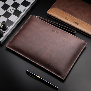 SATCHI/沙驰男士真皮信封包商务复古牛皮手拿包大容量多功能男包