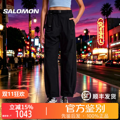 SALOMON萨洛蒙正品户外徒步舒适轻量直筒中腰运动休闲裤女D00055