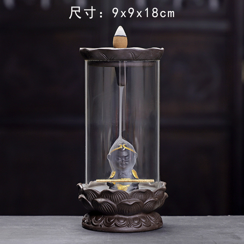 倒流香炉家用禅意檀香沉香道LED灯防风熏香薰炉悟空财神佛像摆件