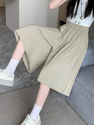 300斤大码胖mm冰丝半身裙裤女夏季薄款高腰宽松显瘦遮肉五分裤子