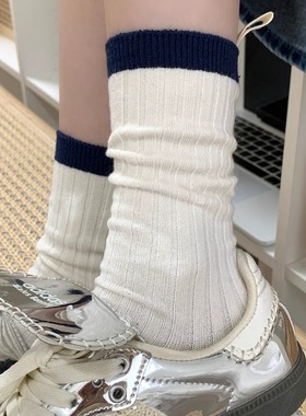 白色袜子女春秋款中筒袜纯棉ins潮网红韩版长筒袜女士夏季堆堆袜