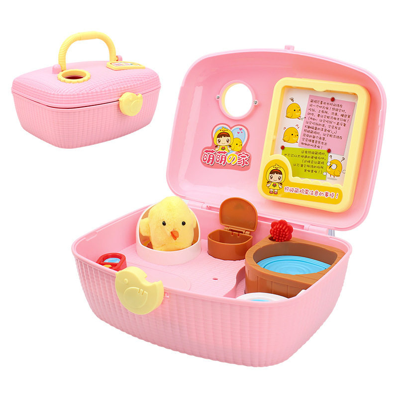 귀여운 집 귀여운 병아리 애완동물 사육장 유도음 토끼와 고양이 집 어린이 핸드백 장난감 집