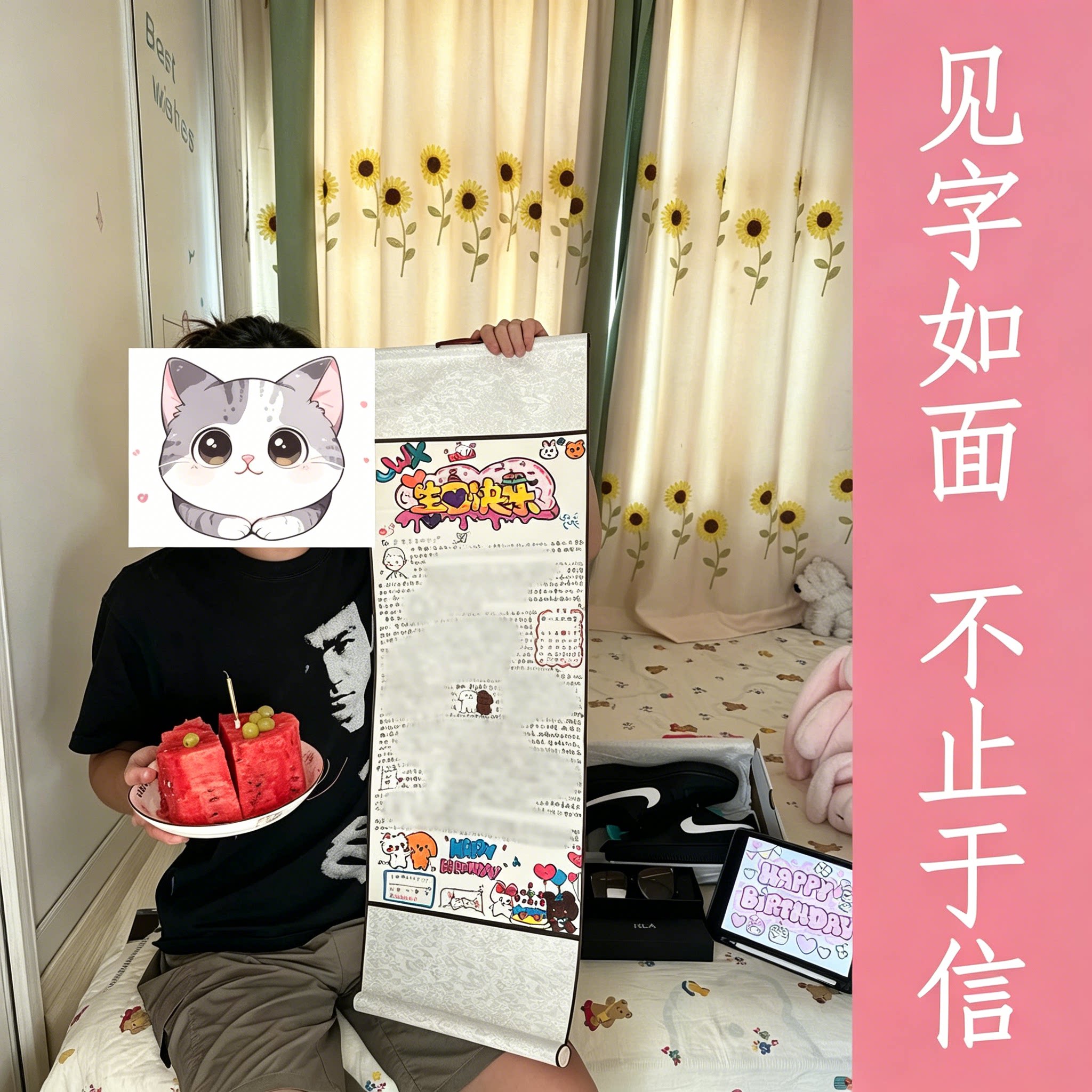 超长手写情书卷轴带图案可爱卡通手写信纸空白卷轴半成品生日礼物