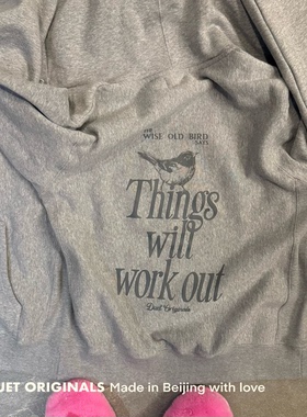 2025duet原创 新麻灰全拉链小鸟系列加绒连帽卫衣